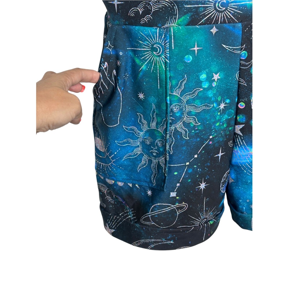 BlackMilk Shortalls Large Blue Galaxy Celestial Evil Eye Moon Phase Overalls - Picture 4 of 7